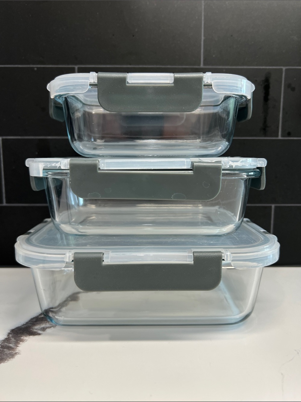 Set of 3 Glass Meal Prep Containers with Lids (1.5C, 2C, 4C)